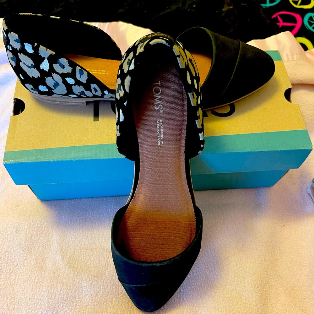 TOMS Ladies Jutti D’Orsay Black and Leopard Print Size 10 New